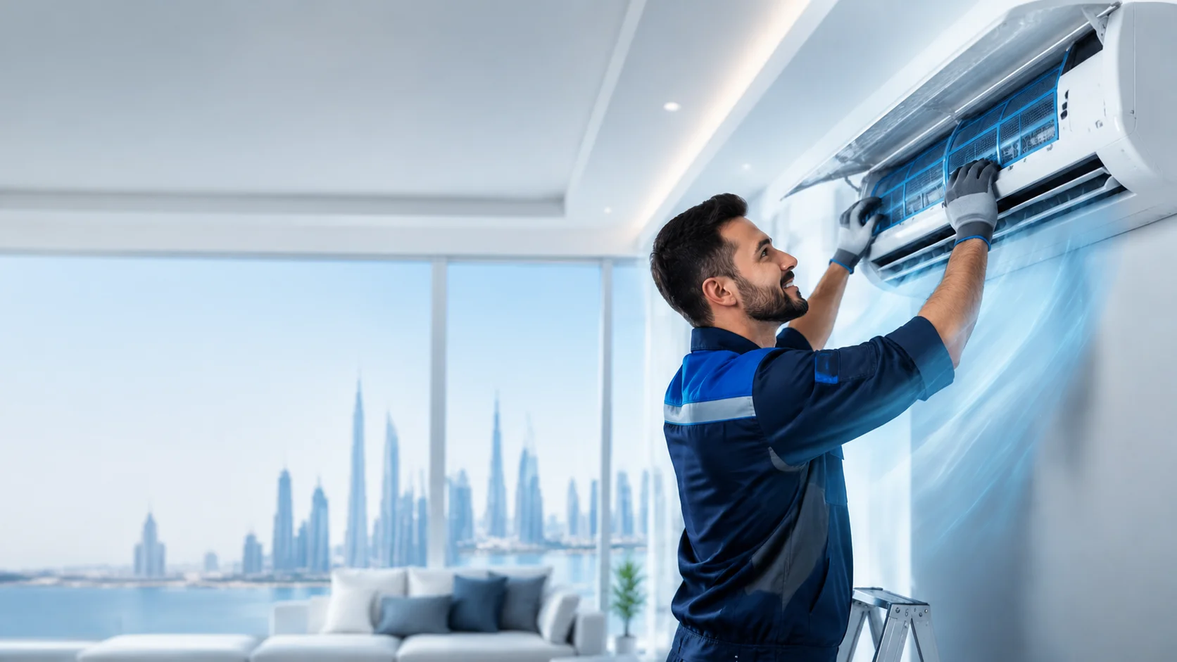 Best Fix technician servicing an air-conditioning system in Dubai