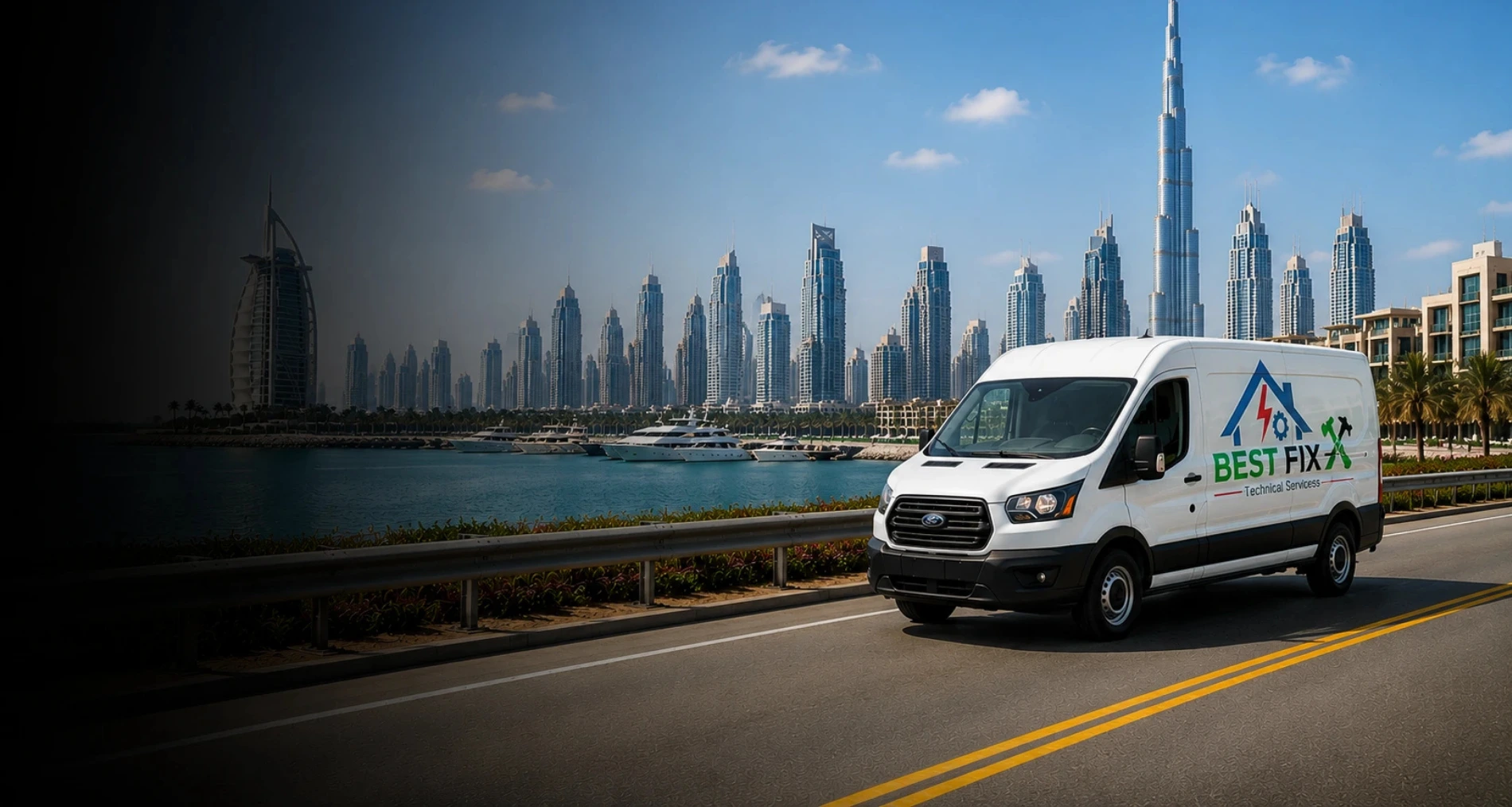 Best Fix maintenance van on the road in Dubai