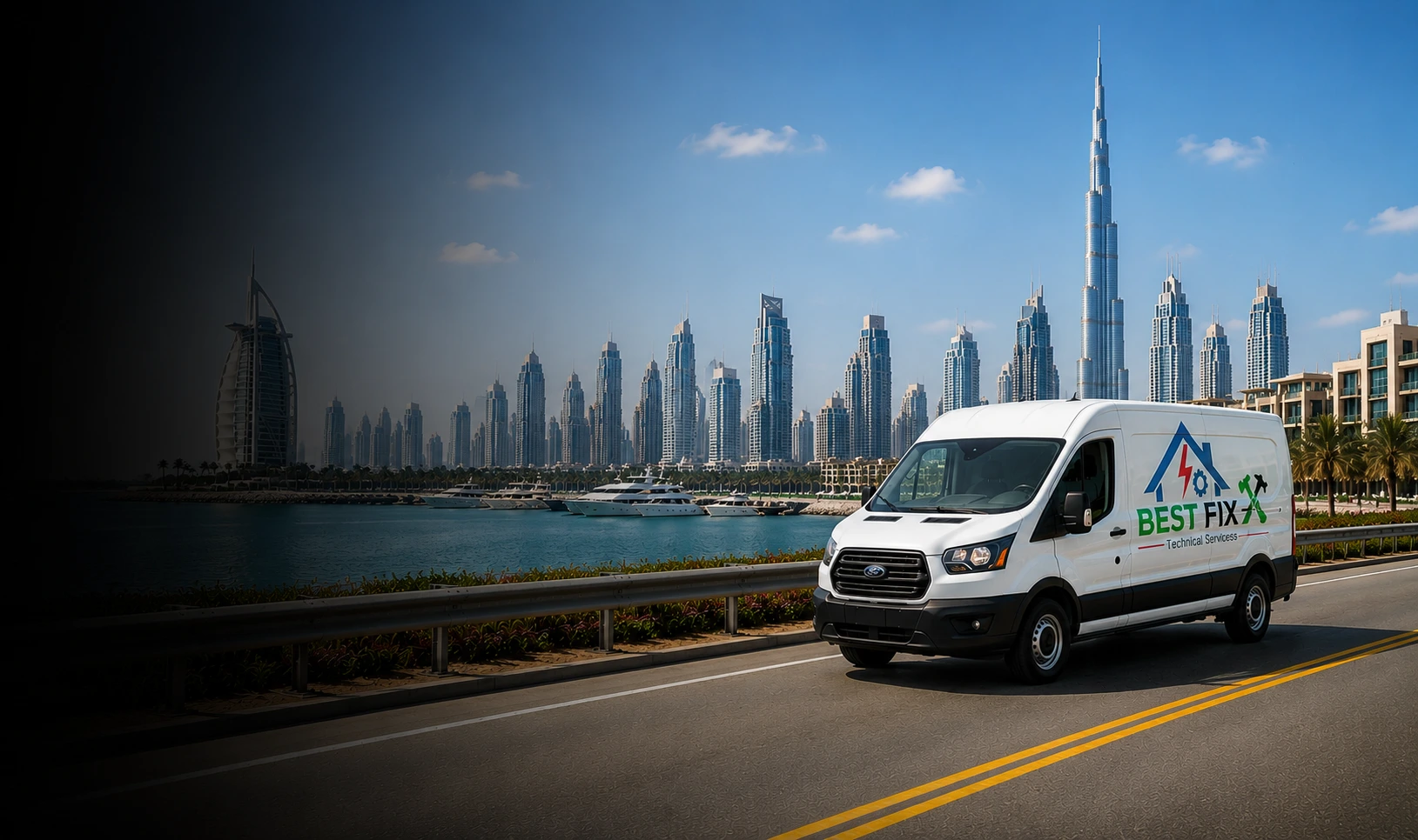 Best Fix maintenance van on the road in Dubai