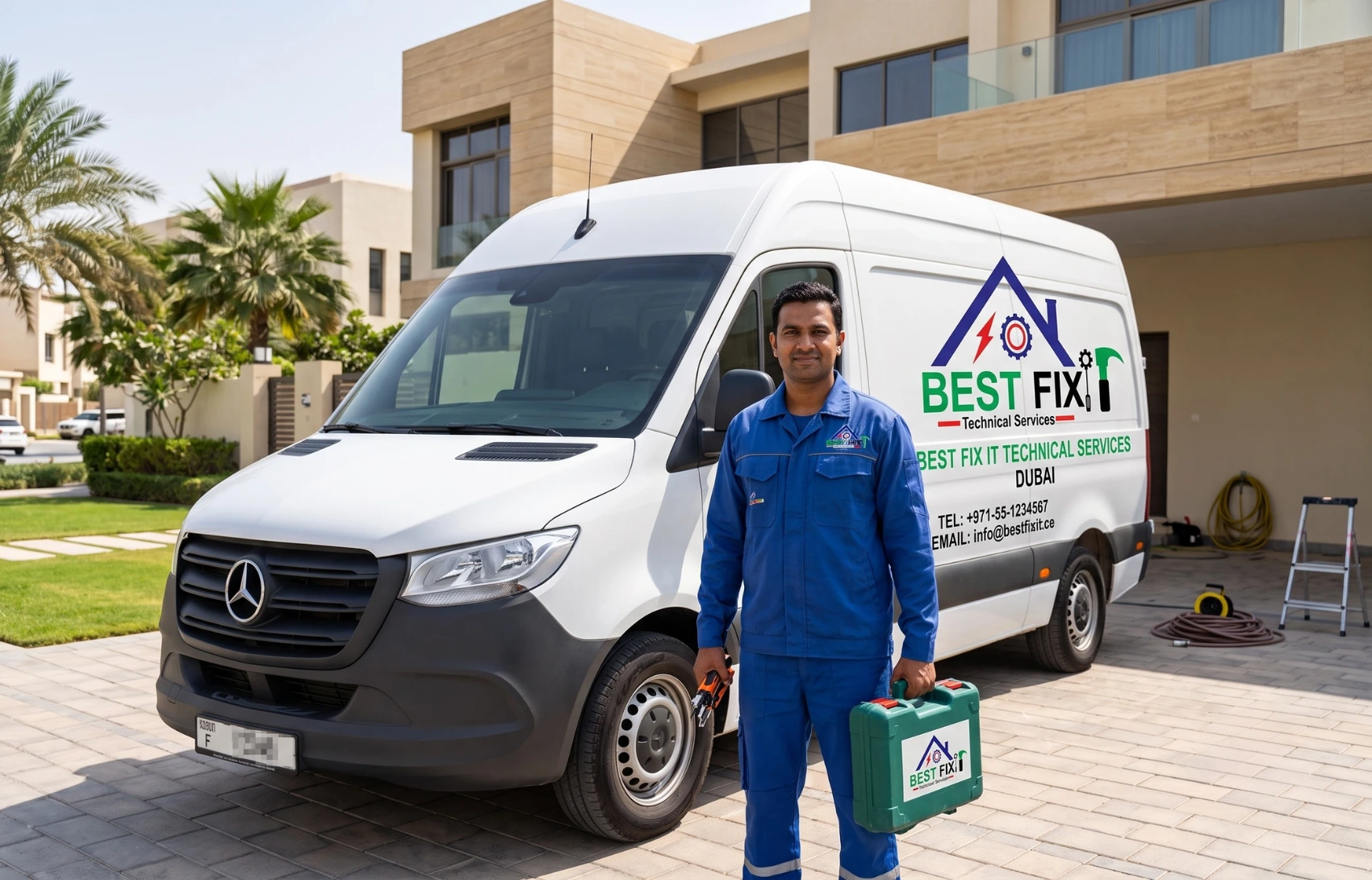 BestFixIt technician and branded van in Dubai